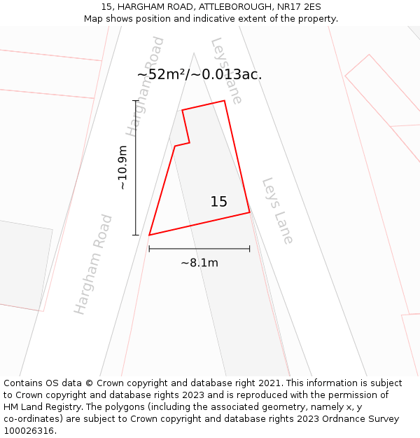 15, HARGHAM ROAD, ATTLEBOROUGH, NR17 2ES: Plot and title map