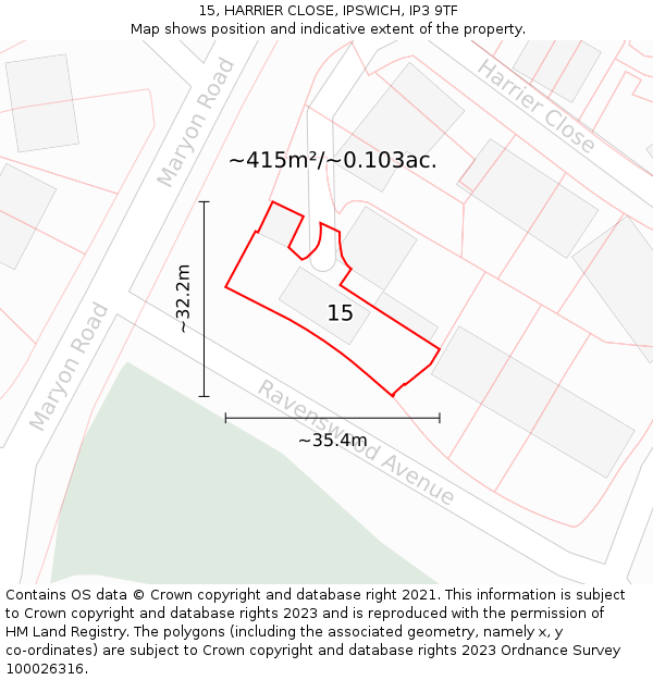 15, HARRIER CLOSE, IPSWICH, IP3 9TF: Plot and title map