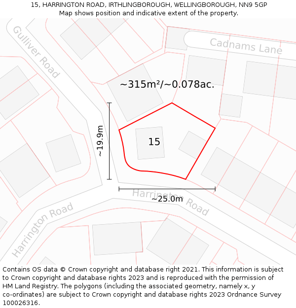 15, HARRINGTON ROAD, IRTHLINGBOROUGH, WELLINGBOROUGH, NN9 5GP: Plot and title map