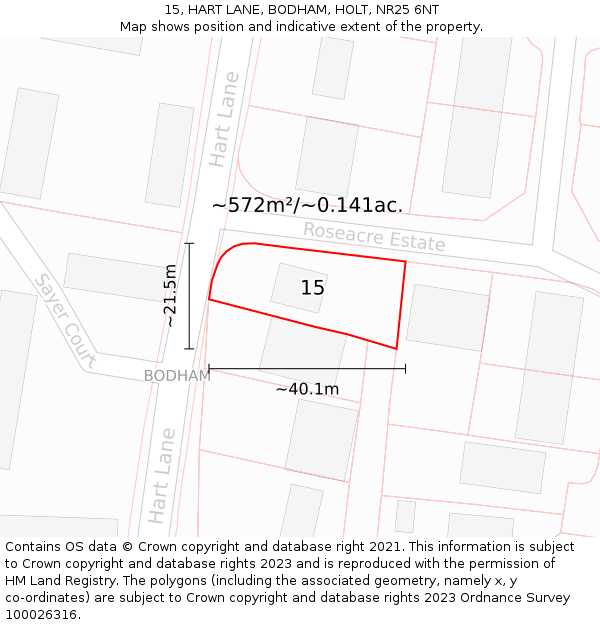 15, HART LANE, BODHAM, HOLT, NR25 6NT: Plot and title map