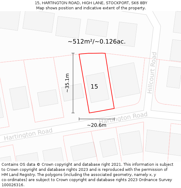 15, HARTINGTON ROAD, HIGH LANE, STOCKPORT, SK6 8BY: Plot and title map