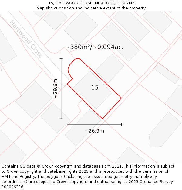 15, HARTWOOD CLOSE, NEWPORT, TF10 7NZ: Plot and title map