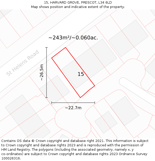 15, HARVARD GROVE, PRESCOT, L34 6LD: Plot and title map