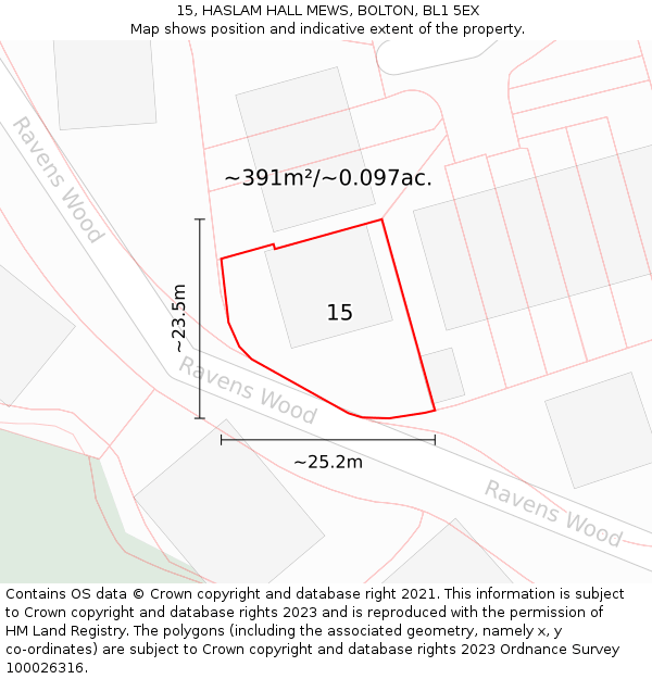 15, HASLAM HALL MEWS, BOLTON, BL1 5EX: Plot and title map