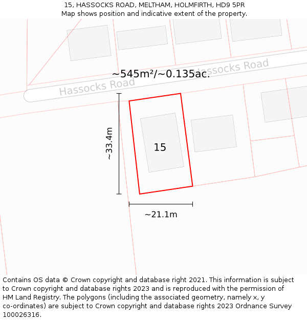 15, HASSOCKS ROAD, MELTHAM, HOLMFIRTH, HD9 5PR: Plot and title map