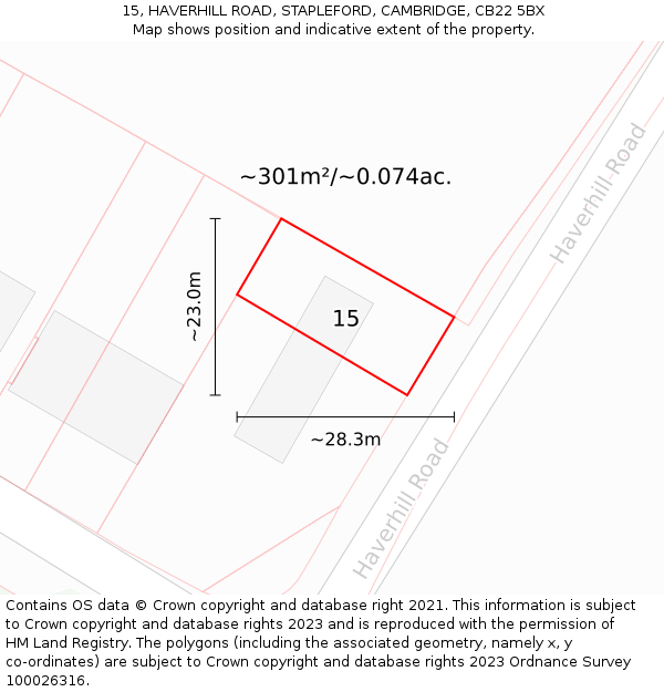 15, HAVERHILL ROAD, STAPLEFORD, CAMBRIDGE, CB22 5BX: Plot and title map
