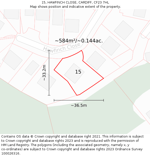 15, HAWFINCH CLOSE, CARDIFF, CF23 7HL: Plot and title map