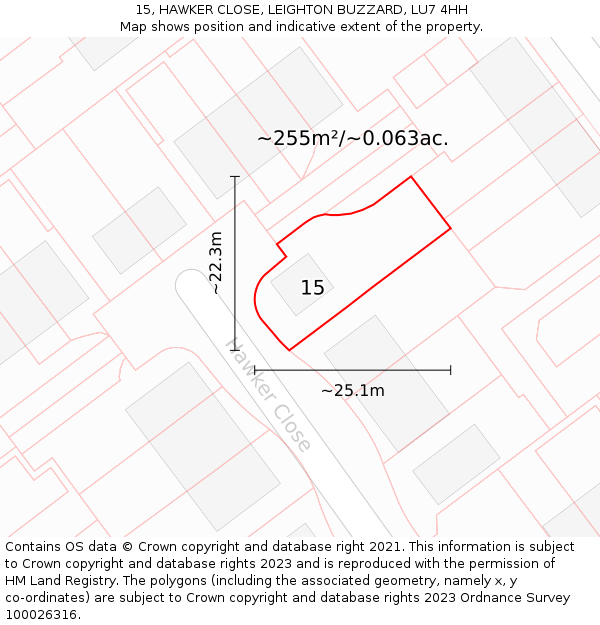 15, HAWKER CLOSE, LEIGHTON BUZZARD, LU7 4HH: Plot and title map