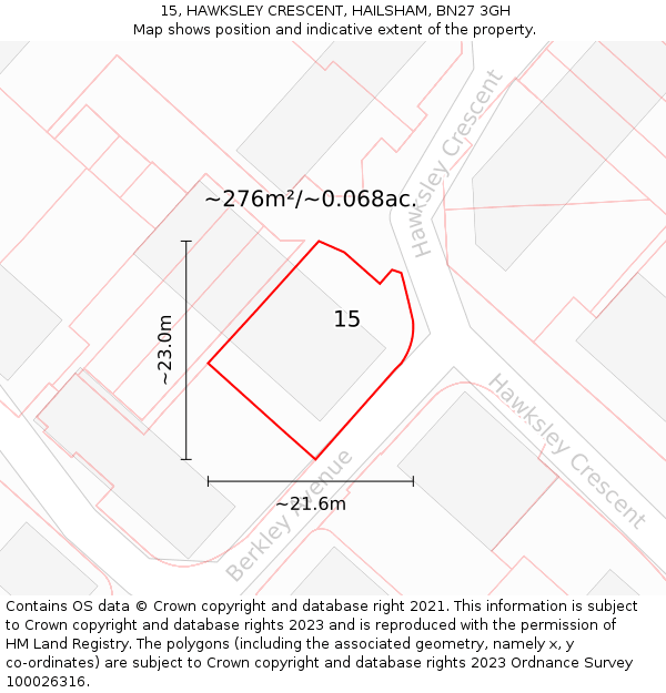 15, HAWKSLEY CRESCENT, HAILSHAM, BN27 3GH: Plot and title map