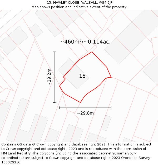 15, HAWLEY CLOSE, WALSALL, WS4 2JF: Plot and title map