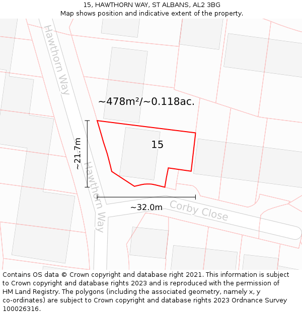 15, HAWTHORN WAY, ST ALBANS, AL2 3BG: Plot and title map