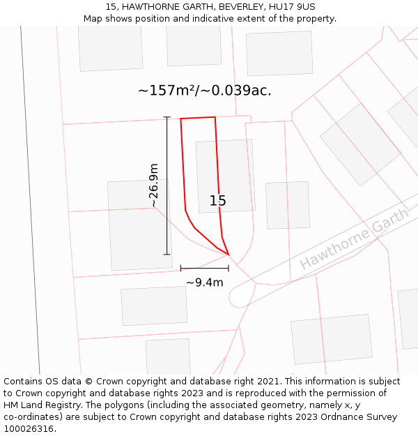 15, HAWTHORNE GARTH, BEVERLEY, HU17 9US: Plot and title map