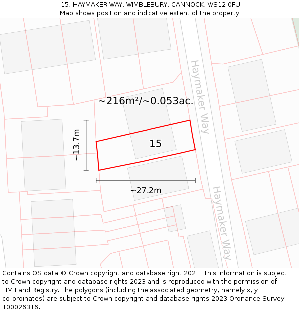 15, HAYMAKER WAY, WIMBLEBURY, CANNOCK, WS12 0FU: Plot and title map