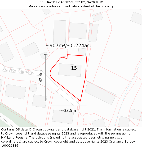 15, HAYTOR GARDENS, TENBY, SA70 8HW: Plot and title map