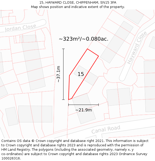 15, HAYWARD CLOSE, CHIPPENHAM, SN15 3FA: Plot and title map