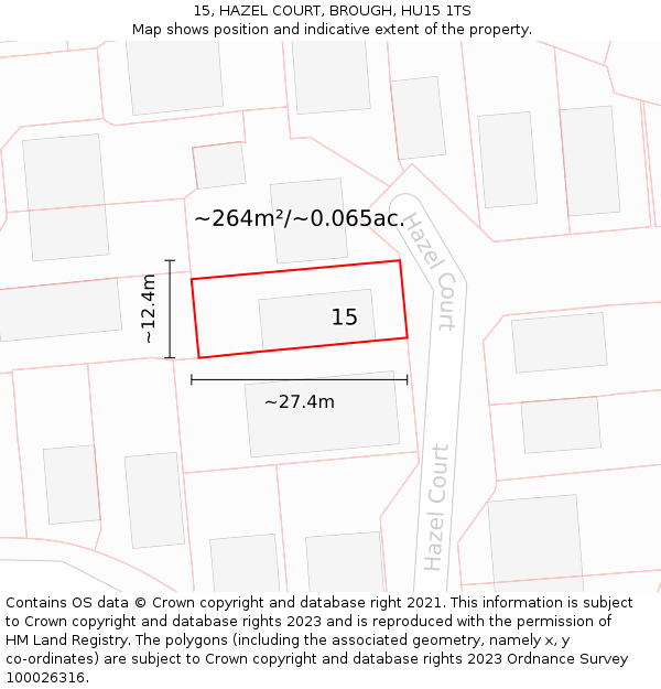 15, HAZEL COURT, BROUGH, HU15 1TS: Plot and title map