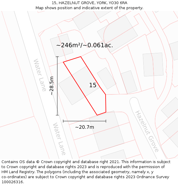 15, HAZELNUT GROVE, YORK, YO30 6RA: Plot and title map