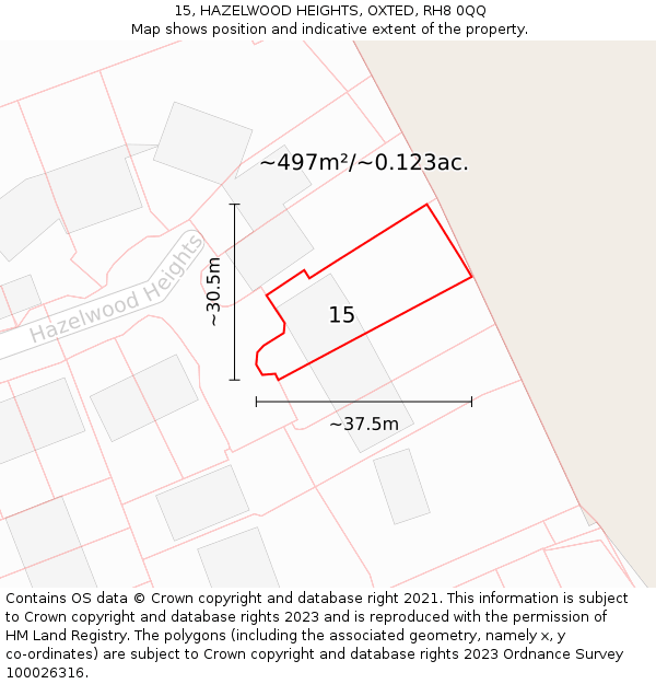 15, HAZELWOOD HEIGHTS, OXTED, RH8 0QQ: Plot and title map