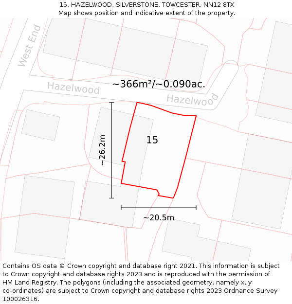 15, HAZELWOOD, SILVERSTONE, TOWCESTER, NN12 8TX: Plot and title map