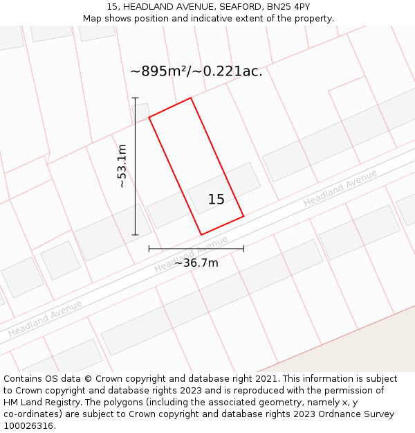 15, HEADLAND AVENUE, SEAFORD, BN25 4PY: Plot and title map