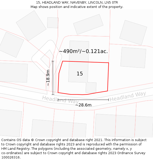 15, HEADLAND WAY, NAVENBY, LINCOLN, LN5 0TR: Plot and title map