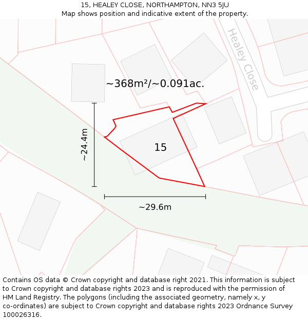 15, HEALEY CLOSE, NORTHAMPTON, NN3 5JU: Plot and title map