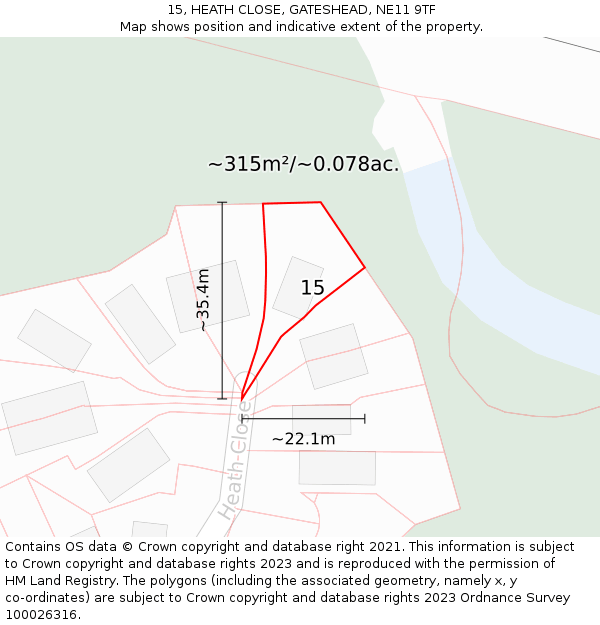 15, HEATH CLOSE, GATESHEAD, NE11 9TF: Plot and title map