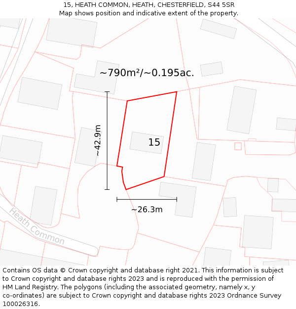 15, HEATH COMMON, HEATH, CHESTERFIELD, S44 5SR: Plot and title map