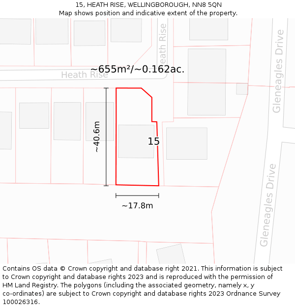 15, HEATH RISE, WELLINGBOROUGH, NN8 5QN: Plot and title map