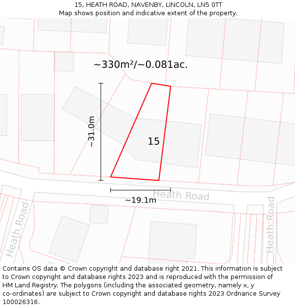 15, HEATH ROAD, NAVENBY, LINCOLN, LN5 0TT: Plot and title map