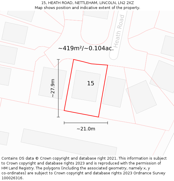 15, HEATH ROAD, NETTLEHAM, LINCOLN, LN2 2XZ: Plot and title map