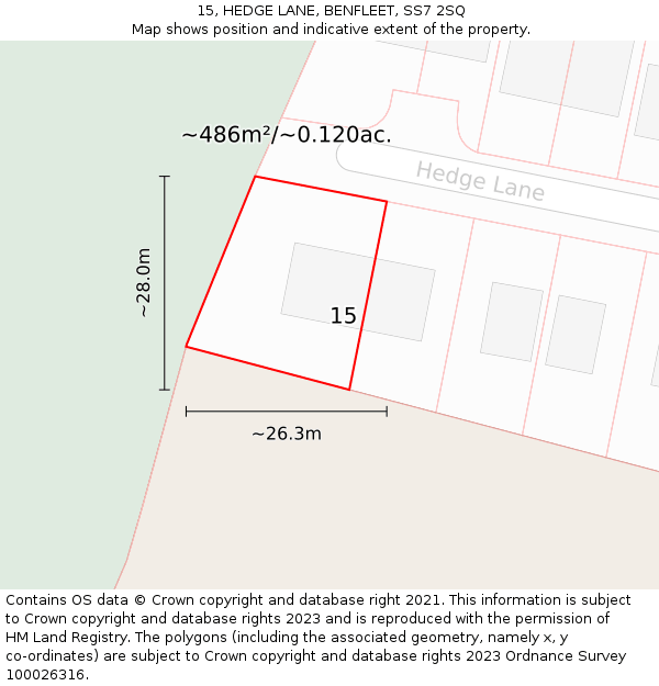 15, HEDGE LANE, BENFLEET, SS7 2SQ: Plot and title map