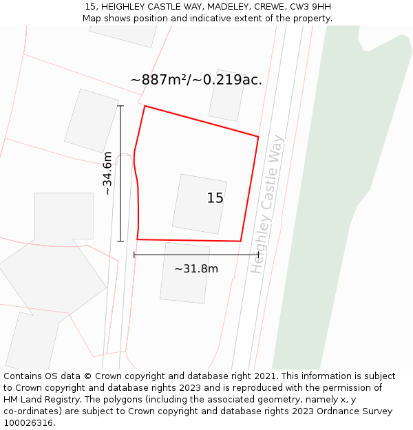 15, HEIGHLEY CASTLE WAY, MADELEY, CREWE, CW3 9HH: Plot and title map