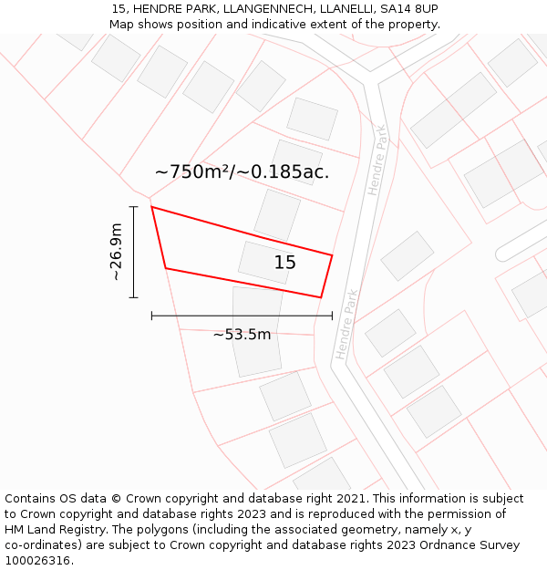 15, HENDRE PARK, LLANGENNECH, LLANELLI, SA14 8UP: Plot and title map