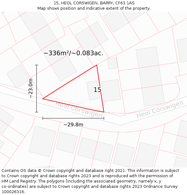 15, HEOL CORSWIGEN, BARRY, CF63 1AS: Plot and title map