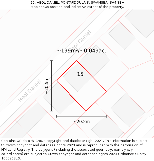 15, HEOL DANIEL, PONTARDDULAIS, SWANSEA, SA4 8BH: Plot and title map
