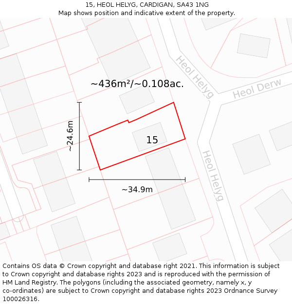 15, HEOL HELYG, CARDIGAN, SA43 1NG: Plot and title map