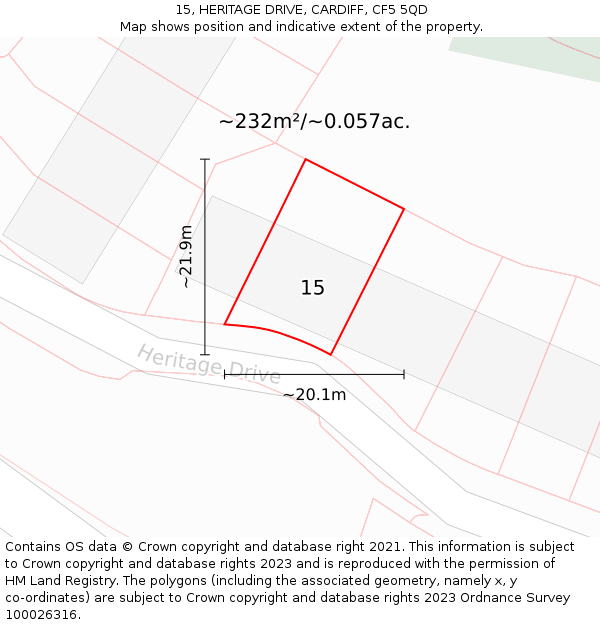 15, HERITAGE DRIVE, CARDIFF, CF5 5QD: Plot and title map