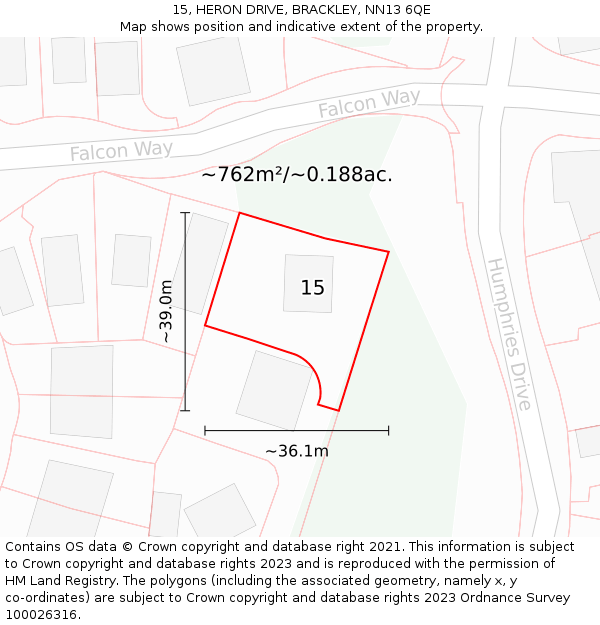 15, HERON DRIVE, BRACKLEY, NN13 6QE: Plot and title map