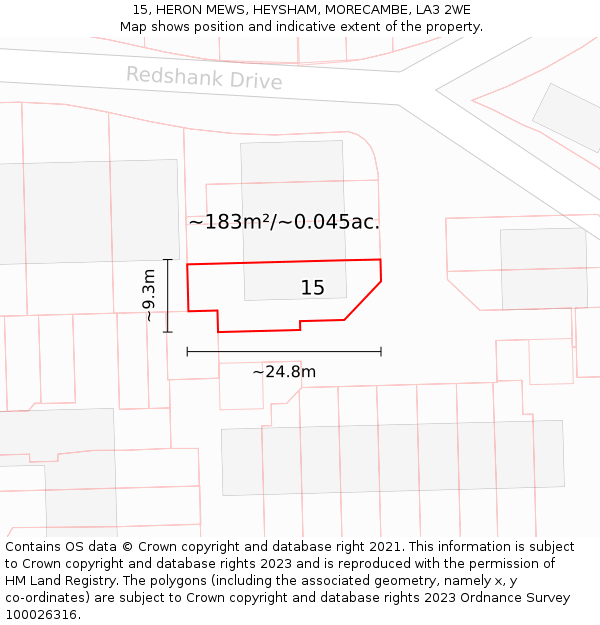 15, HERON MEWS, HEYSHAM, MORECAMBE, LA3 2WE: Plot and title map