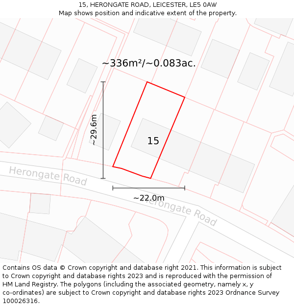 15, HERONGATE ROAD, LEICESTER, LE5 0AW: Plot and title map