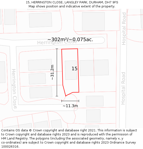 15, HERRINGTON CLOSE, LANGLEY PARK, DURHAM, DH7 9FS: Plot and title map