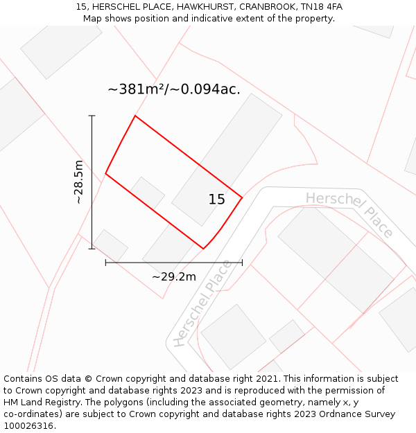 15, HERSCHEL PLACE, HAWKHURST, CRANBROOK, TN18 4FA: Plot and title map