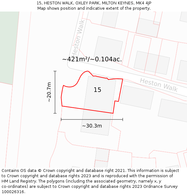 15, HESTON WALK, OXLEY PARK, MILTON KEYNES, MK4 4JP: Plot and title map