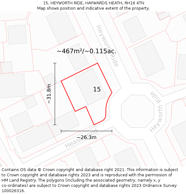 15, HEYWORTH RIDE, HAYWARDS HEATH, RH16 4TN: Plot and title map