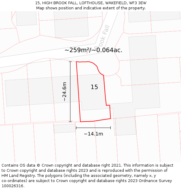 15, HIGH BROOK FALL, LOFTHOUSE, WAKEFIELD, WF3 3EW: Plot and title map