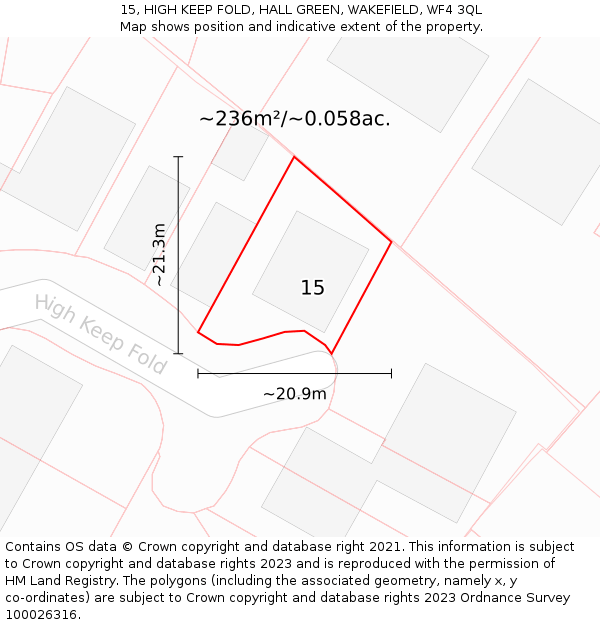 15, HIGH KEEP FOLD, HALL GREEN, WAKEFIELD, WF4 3QL: Plot and title map