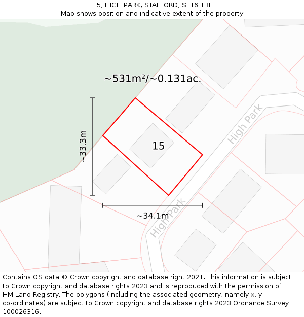 15, HIGH PARK, STAFFORD, ST16 1BL: Plot and title map