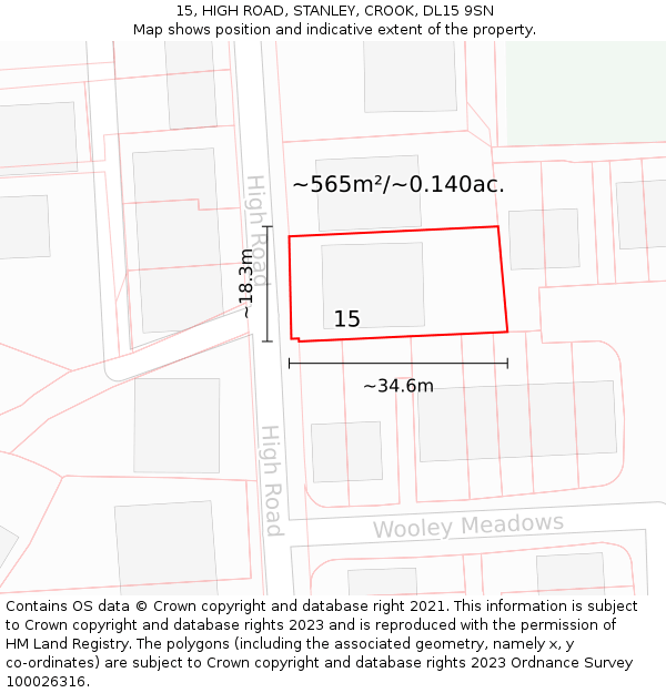 15, HIGH ROAD, STANLEY, CROOK, DL15 9SN: Plot and title map