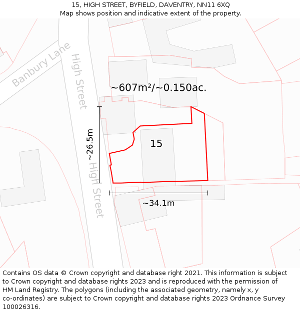 15, HIGH STREET, BYFIELD, DAVENTRY, NN11 6XQ: Plot and title map